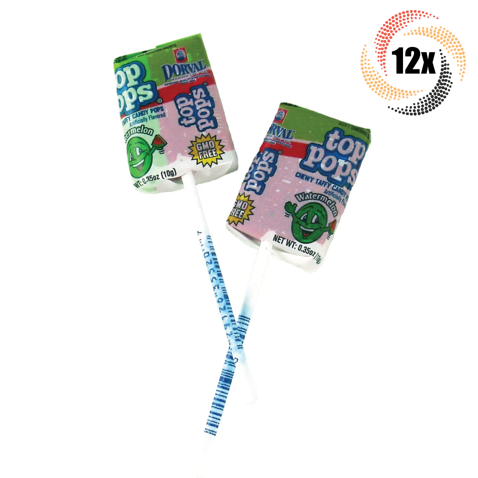 12x Pops Dorval Top Pops Watermelon Flavor Chewy Taffy Candy Pops | .35oz - $9.95