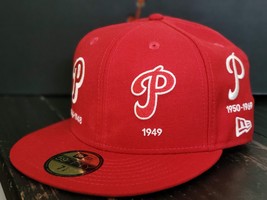 New Era 5950 Philadelphia Phillies Wrap Around Retro Red Fitted Hat Men 7 7/8 - £33.74 GBP