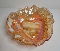 Amber Indiana Glass Candy Dish Loganberry &amp; Leaf Design - £11.79 GBP