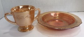 Mismatched Sugar &amp;Bowl. Fire King Sugar  Bowl Peach, Marigold Federal Glass Bowl - £17.98 GBP