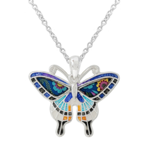 Art Colorful Butterfly Pendant Necklace White Gold - £10.75 GBP