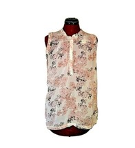 Premise Studio Blouse Women Side Split Pleated Size Medium Floral Semi Sheer - £10.13 GBP