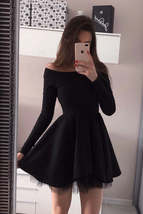 Simple Black Mini Long Sleeve Homecoming Dresses A Line Short Prom Dress - £91.81 GBP