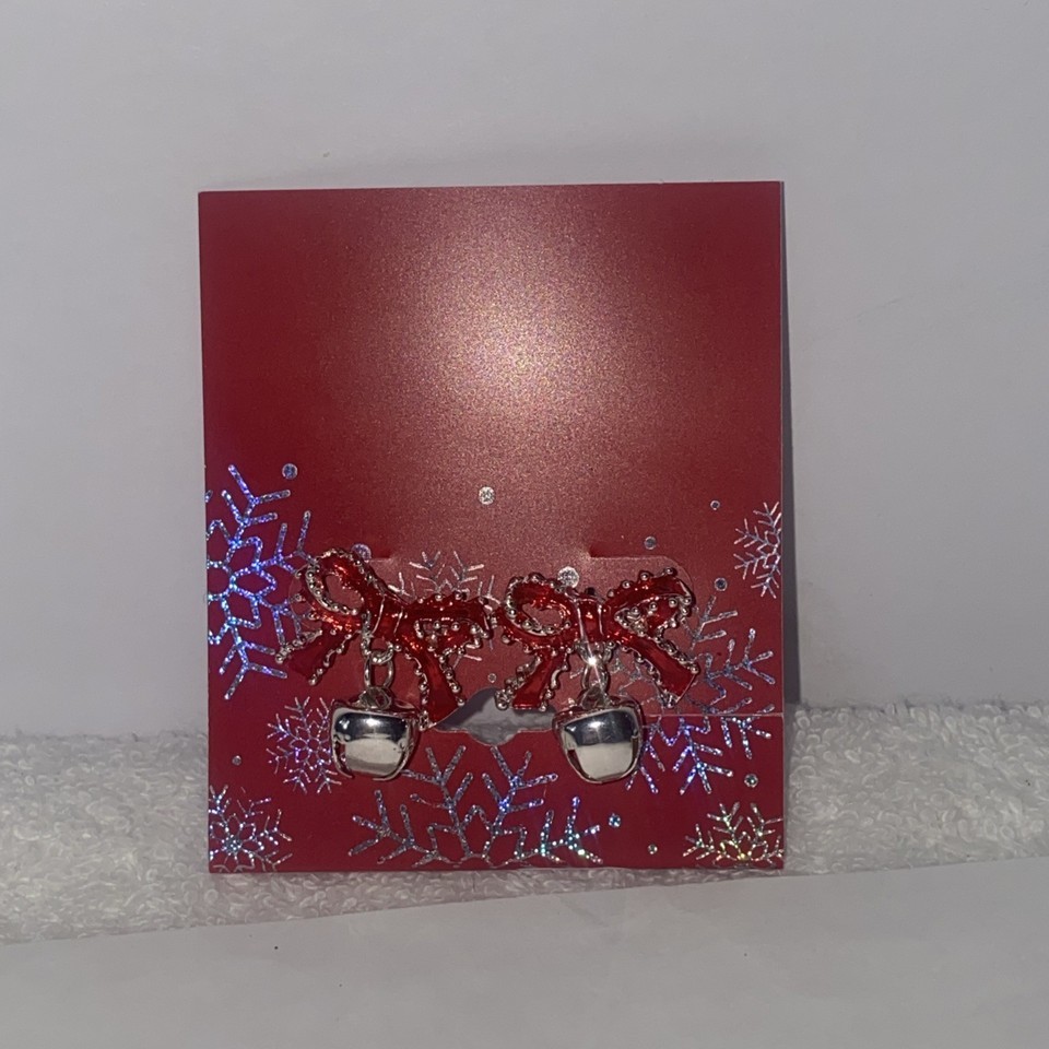 Vintage Christmas Sparkly Bow Earrings With Bells (SHIPS IN 24 HRS) Item image 2
