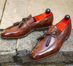 Handmade Men&#39;s Leather Two Tone Brown Loafers Slips Ons Custom Made shoes-175 - $227.99