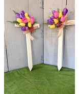 Pair of Cemetery Crosses, Tulip Memorial Flowers  - $45.00