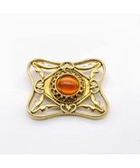 Vintage Avon Queens Eye Brooch, Gold Tone Lapel Pin with Orange Cabochon... - £25.02 GBP