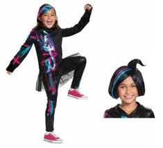 Girls Lego Lucy Top Pants Gloves Headband &amp; Wig 6 Pc Halloween Costume-sz 10/12 - £19.78 GBP