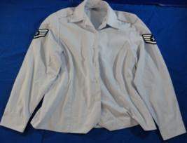 USAF AIR FORCE WOMENS BLUE 1550 LONG SLEEVE UNIFORM DRESS SHIRT W RANK 3... - $21.86
