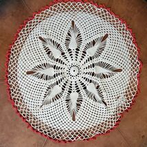 Vintage Handmade Acorn Doily White w/ Pink Edging Crochet 22 Inch - $14.00