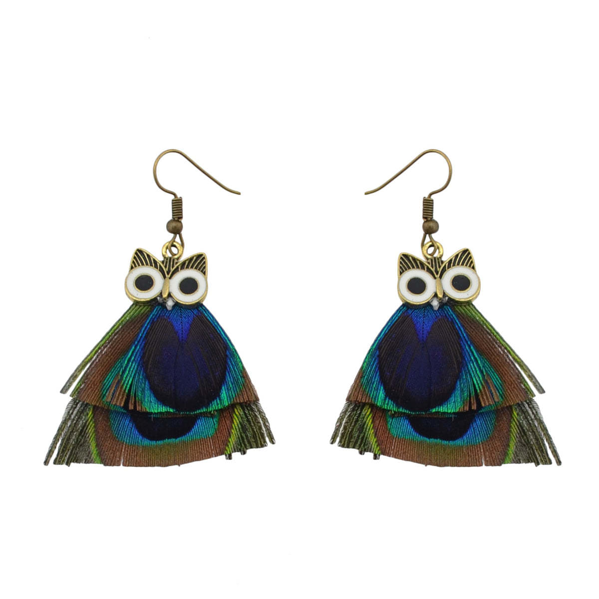 18K Gold-Plated Owl & Feather Drop Earrings - £11.18 GBP