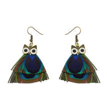 18K Gold-Plated Owl &amp; Feather Drop Earrings - £11.35 GBP