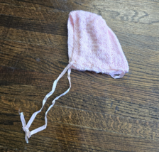 Vintage Pink Hat Hand Knit Tie Bonnet Hand Made - $18.00