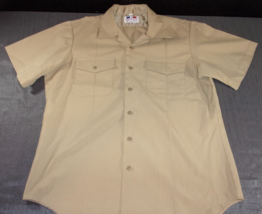 Flying Cross Usn U.S. Navy Tan Khaki Uniform Short Sleeve Dress Shirt Size Large - £19.10 GBP