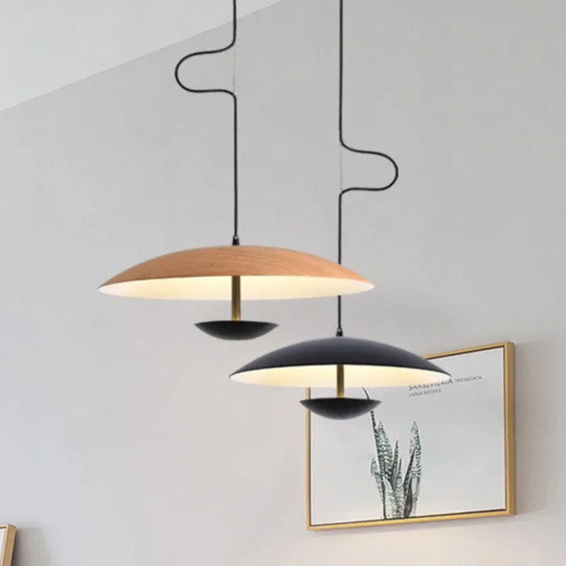 E led pendant lights wood grain black for table dining living room kitchen home hanging thumb200