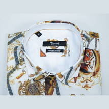 Men's Sports Shirt by MIZUMI Medallion Floral Printed Short Sleeves M648 White image 7