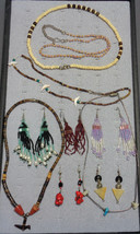 Western Tribal Necklace Beaded Earrings 10 Pc Lot Fetish Bird Natural Stones ETC - £23.69 GBP