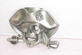 Vintage Cut Out Skull Pirate Pewter Belt Buckle; By Great American Buckl... - £19.37 GBP