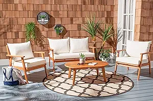 Safavieh PAT7050A Collection Deacon Natural and Beige 4-Piece Outdoor Pa... - $882.99