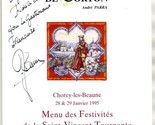 Ermitage de Corton Menu Andre Parra signed Chorey-les-Beaune France 1995 - £74.12 GBP