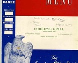 Corke&#39;ys Grill Menu N S Cohoes New York National&#39;s Eagle Blended Whiskey... - £42.97 GBP