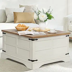 Farmhouse Coffee Table With Hinged Lift Top And Large Hidden Storage Com... - $333.99