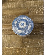 Jewelry Ceramic Round Container 4&quot; White Blue Floral Lid Trinket Home Ki... - $13.74