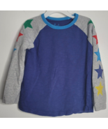 Boden Kids Shirt 5/6 Y Youth Gray Blue Stars Patriotic Cotton Long Sleeve - $17.99