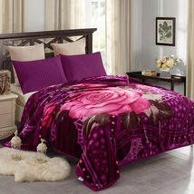 Purple Rose - 77&quot; x 87&quot; - Floral Printed Mink Blanket - £69.02 GBP