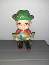 Vintage ATLANTIC MOLD CERAMIC Smiley Boy 1st Place Fish fisherman hand p... - $559.01 MXN