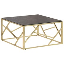 Unique Vintage Square Shaped Steel Coffee Table With Tempered Glass Top ... - $210.09