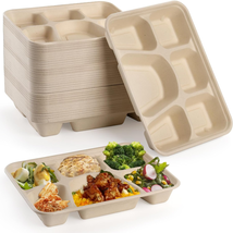 50 Pack 6 Compartment Disposable Paper Plates, Eco-Friendly Bagasse School Lunch - £32.04 GBP