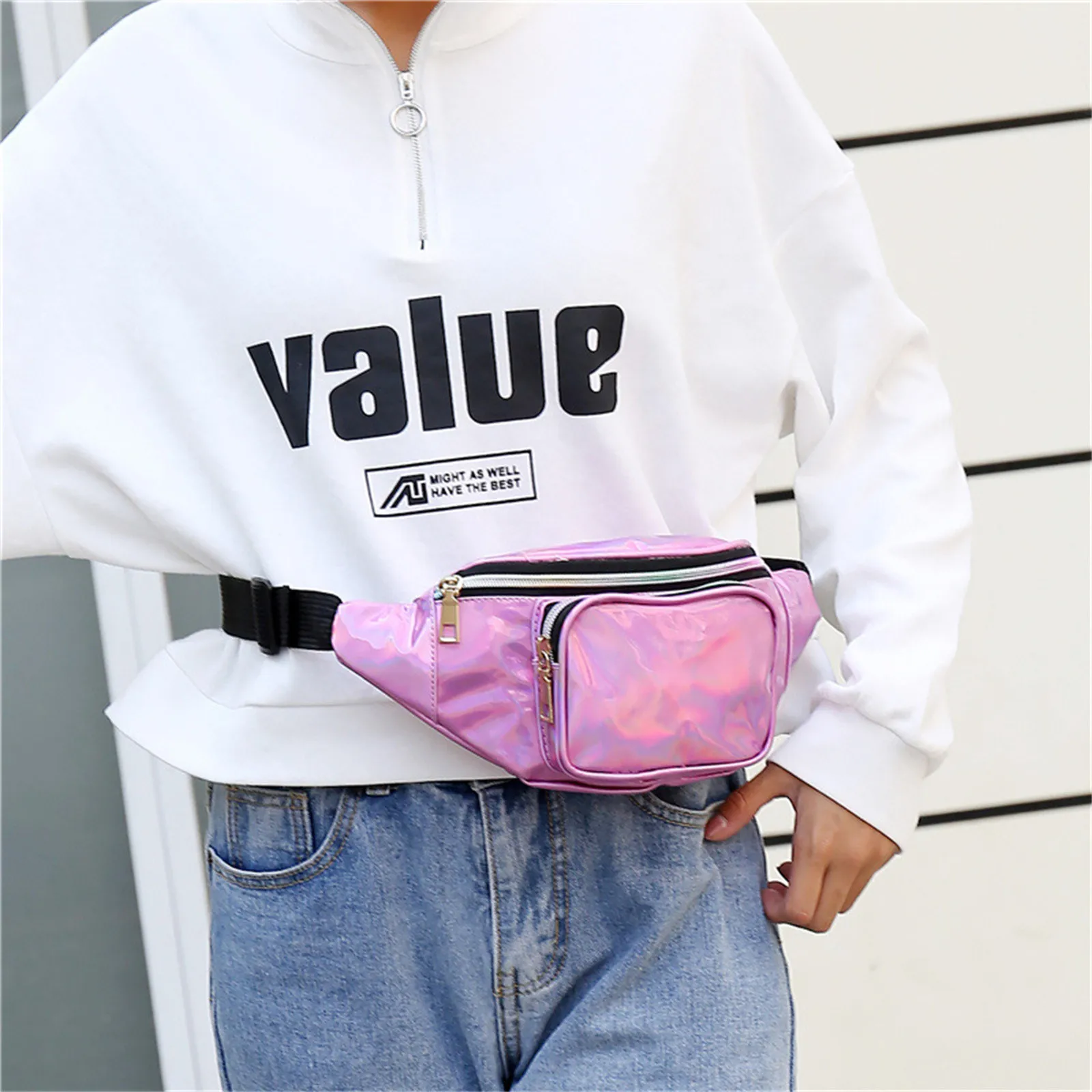 Fanny pack for women shiny waist bag men hologram hip bum bag laser chest pocket with thumb200