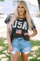 Black Distressed Tie-dye USA Flag Print T-shirt - £16.11 GBP+