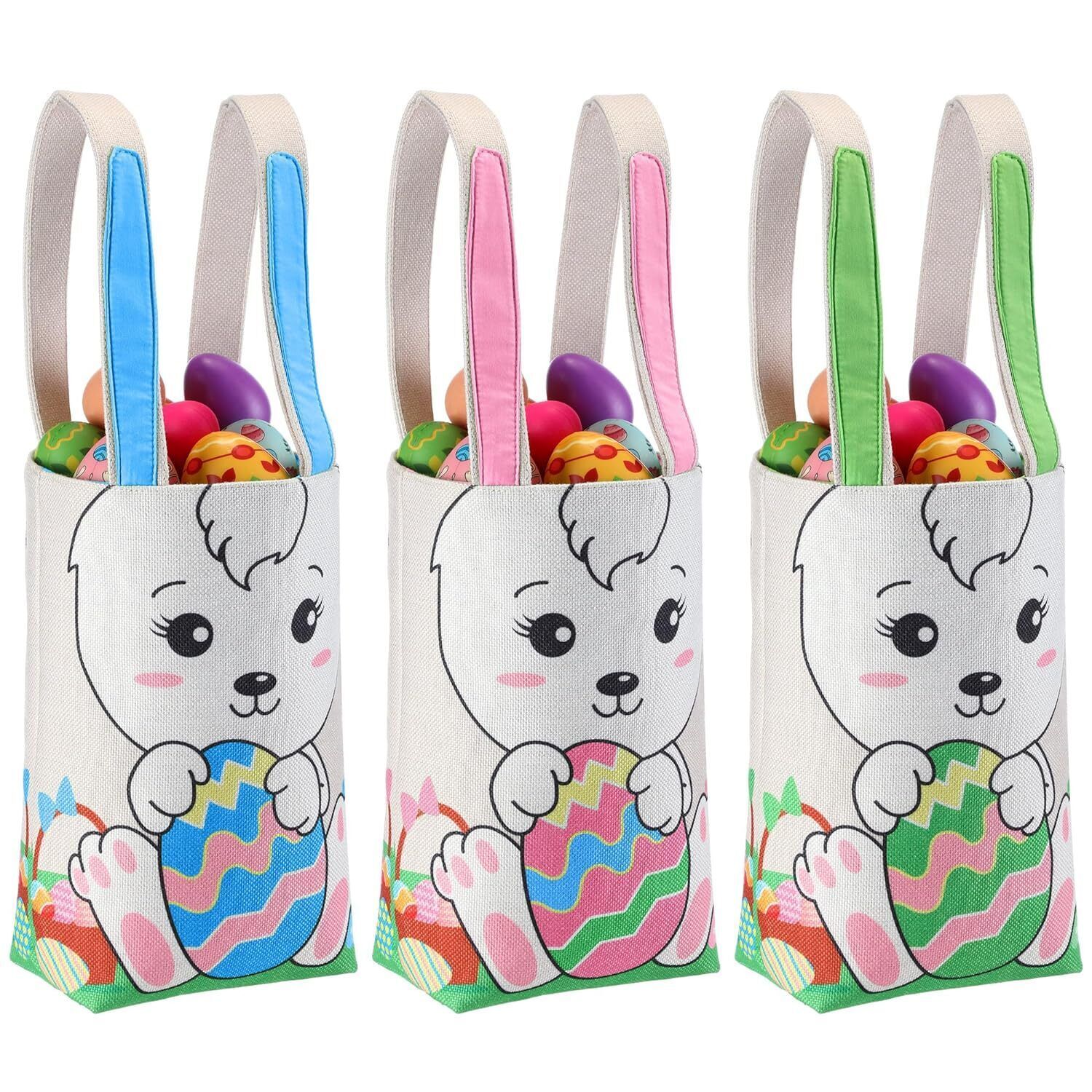 3 Pcs Easter Bags for Kids Easter Bunny Canvas Bags for Easter Egg Hunt Easter B - $35.09