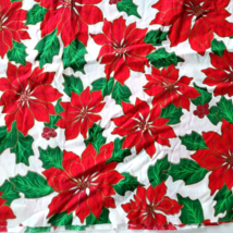 Christmas Cotton Fabric 19&quot; x 58&quot; Red Poinsettia Holly Metallic Outline Wamsutta - £2.67 GBP