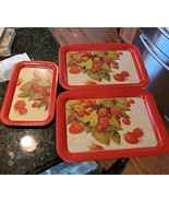 Vtg 3pc Mid-Century 1940-50’s Red Strawberry Metal Tin Serving Trays - $680.47 MXN