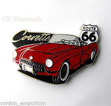 Route 66 1956 Chevrolet Corvette Convertible Red Usa Lapel Pin Badge 1 Inch - £4.50 GBP