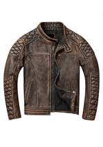 leather jacket men&#39;s genuine cowhide winter coat - £115.63 GBP
