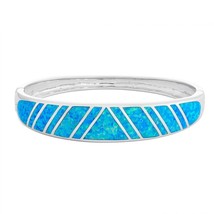 Sterling Silver Blue Inlay Opal Heavy Hinged Bangle - £290.79 GBP
