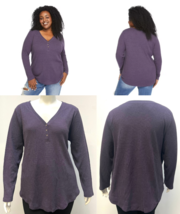 George Plus Women&#39;s Long Sleeves Waffle Knit Henley Thermal Shirt  Purple 4X NWT - $13.99