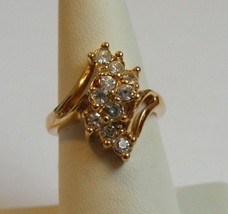 Vintage new nos 14K gold plated size 6 clear topaz cluster ring - $25.00