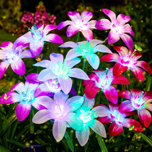 Solar Garden Lights Outdoor Waterproof, Upgraded 4 Pack Blooming Lily Flowers So - £35.51 GBP