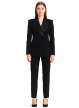 Kate Middleton Inspired Black Satin Padded Shoulder Lapel Tuxedo Jacket ... - $2,024.64 MXN