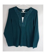 Christopher &amp; Banks Petite Women&#39;s Dark Green Beaded Shirt Size PM - $17.46 CAD