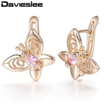 Davieslee Pink CZ Womens Lady Stud Earrings Snap Closure 585 Rose Gold Filled E6 - £8.49 GBP
