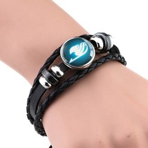 Black Leather Bangle Bracelets Fairy Tail Bracelet Guild Logo Glass Cabochon  An - £8.63 GBP