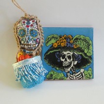 Day Of The Dead Lot Terra Cotta Tile Sugar Skull Ornament Dia De Los Muertos - £26.17 GBP