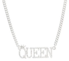 Women Clear Rhinestone Crowned Queen Pendant Curb Chain Silver Fashion Necklace - £30.55 GBP