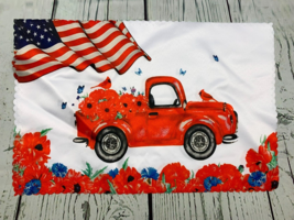 Patriotic Placemats Set of 4 Veterans Day Red Truck Table Mats 4th of July - £22.58 GBP